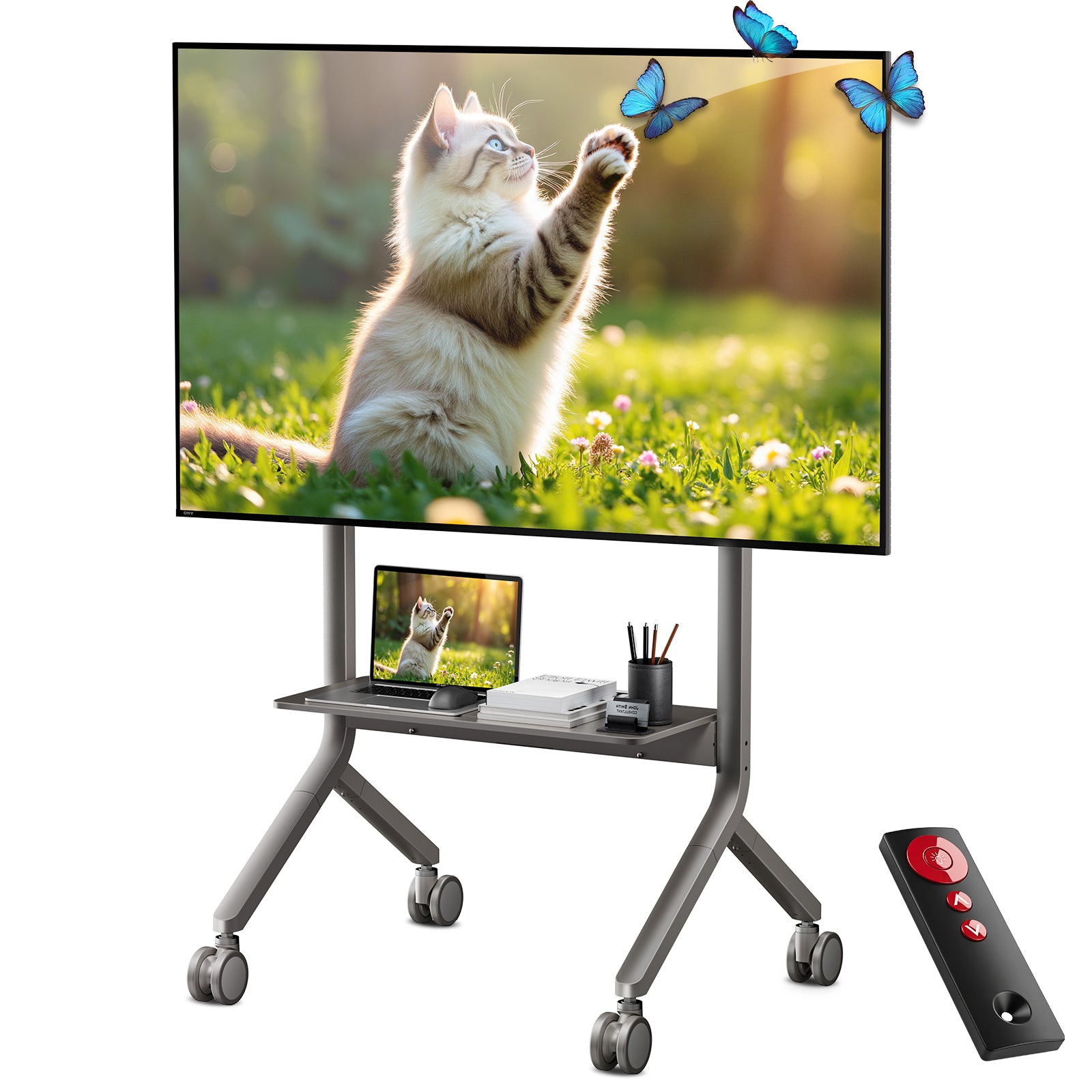 NB ERGONOMIC Motorized Mobile FCC Qualified  TV Cart for 65-90 Inch Flat Screens, Electric Height Adjustable TV Stand, Heavy Duty Rolling Trolley for Smart Board150 lbs Capacity, P150