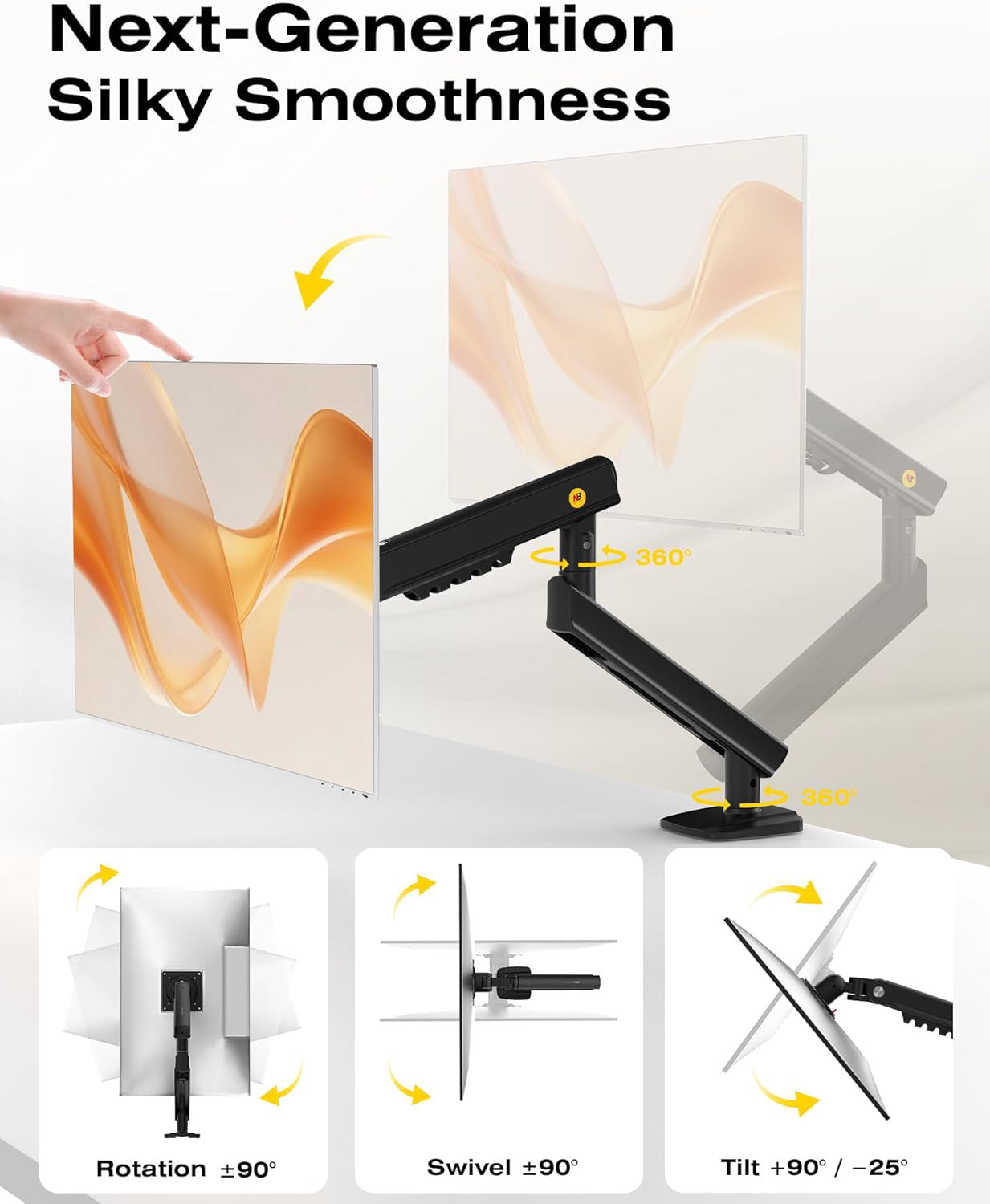 NB SmooVex™ Monitor Mount, Monitor Stand fits up to 32 Inch, Mechanical Spring Mount, VESA 75/100 mm, Model-A5(Black)