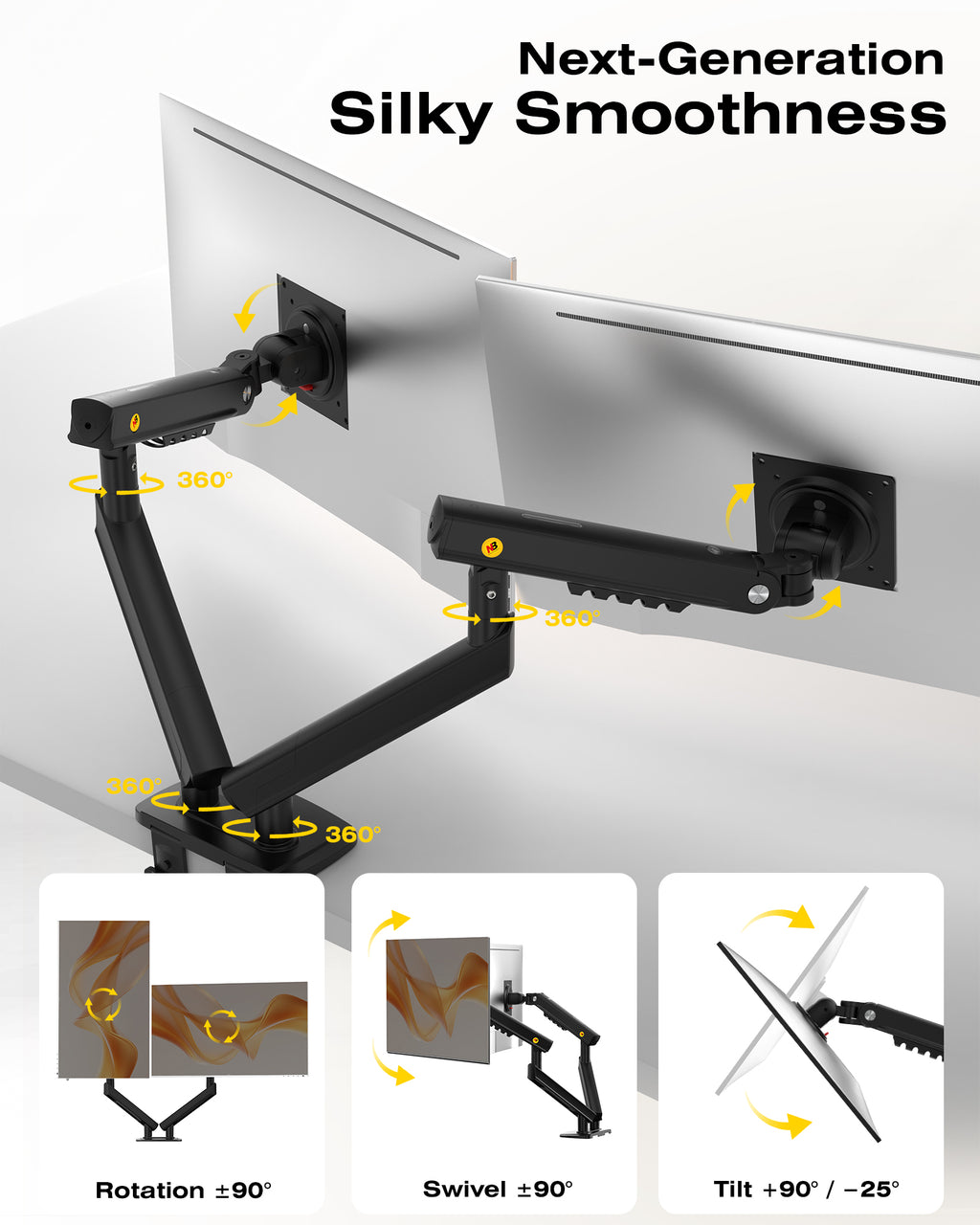 NB SmooVex™ Dual Monitor Mount, Dual Monitor Stand fits up to 32 Inch, Mechanical Spring Monitor Arm, VESA 75/100 mm, Model-A5C (Black)