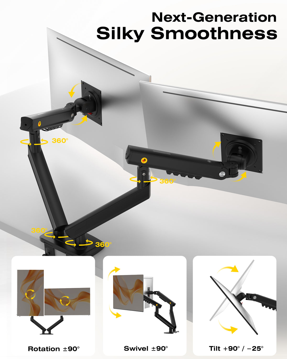 NB SmooVex™ Dual Monitor Mount, Dual Monitor Stand fits up to 32 Inch, Mechanical Spring Monitor Arm, VESA 75/100 mm, Model-A5C (Black)