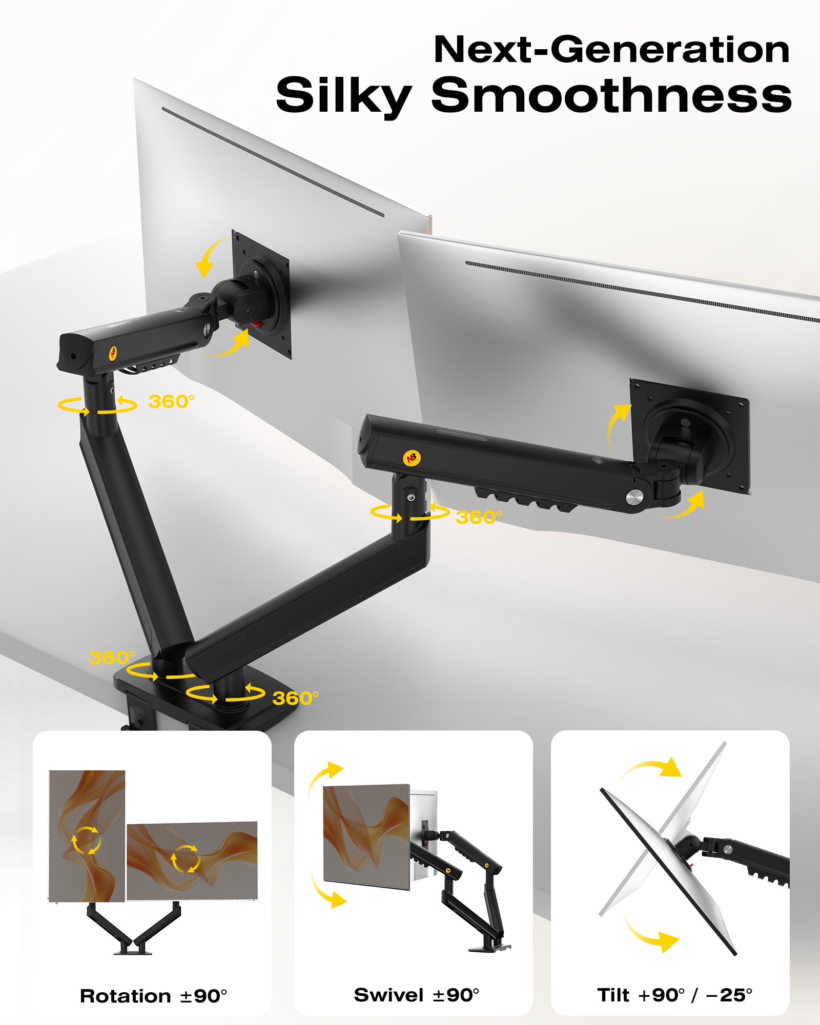 NB SmooVex™ Dual Monitor Mount, Dual Monitor Stand fits up to 32 Inch, Mechanical Spring Monitor Arm, VESA 75/100 mm, Model-A5C (Black)