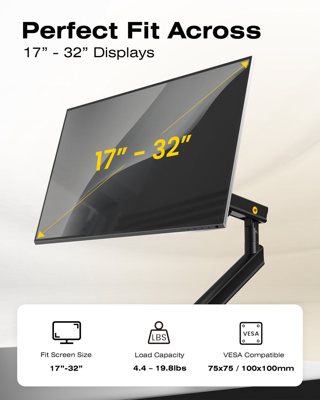 NB SmooVex™ Monitor Mount, Monitor Stand fits up to 32 Inch, Mechanical Spring Mount, VESA 75/100 mm, Model-A5(Black)