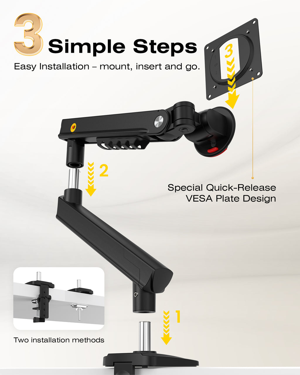NB SmooVex™ Monitor Mount, Monitor Stand fits up to 32 Inch, Mechanical Spring Mount, VESA 75/100 mm, Model-A5(Black)
