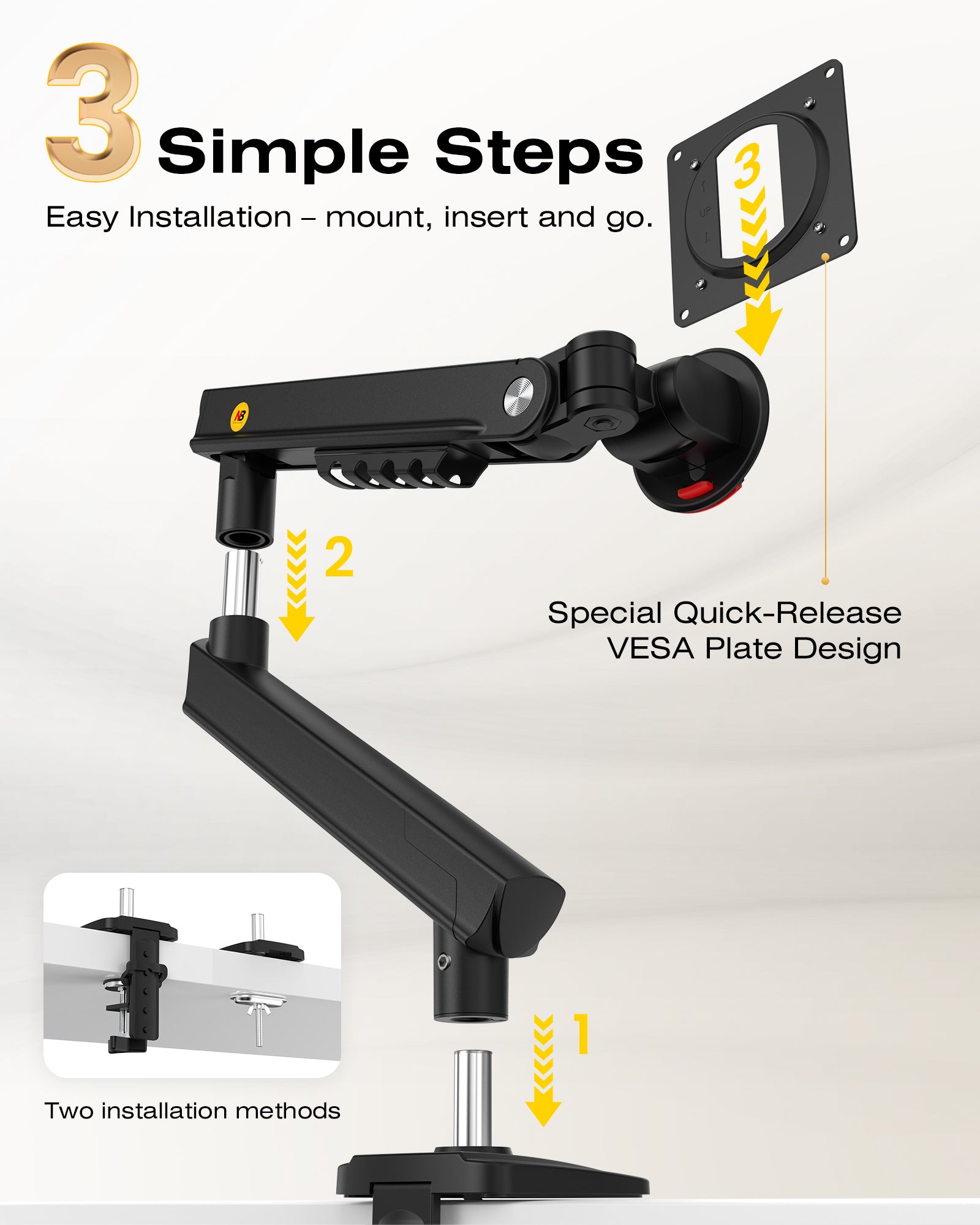 NB SmooVex™ Monitor Mount, Monitor Stand fits up to 32 Inch, Mechanical Spring Mount, VESA 75/100 mm, Model-A5(Black)