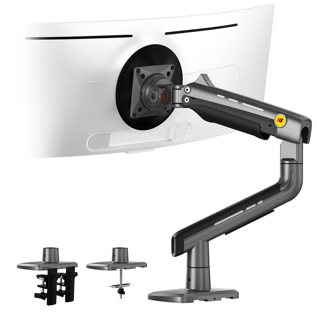 NB Gaming Monitor Arm for Screen up to 60 inches, Holds 44 lbs(20 kg), VESA 75/100, RGB Light, Heavy Duty Monitor Stand, Aluminum Ultrawide Screen Mount  Height Angle Adjustable Grey Black
