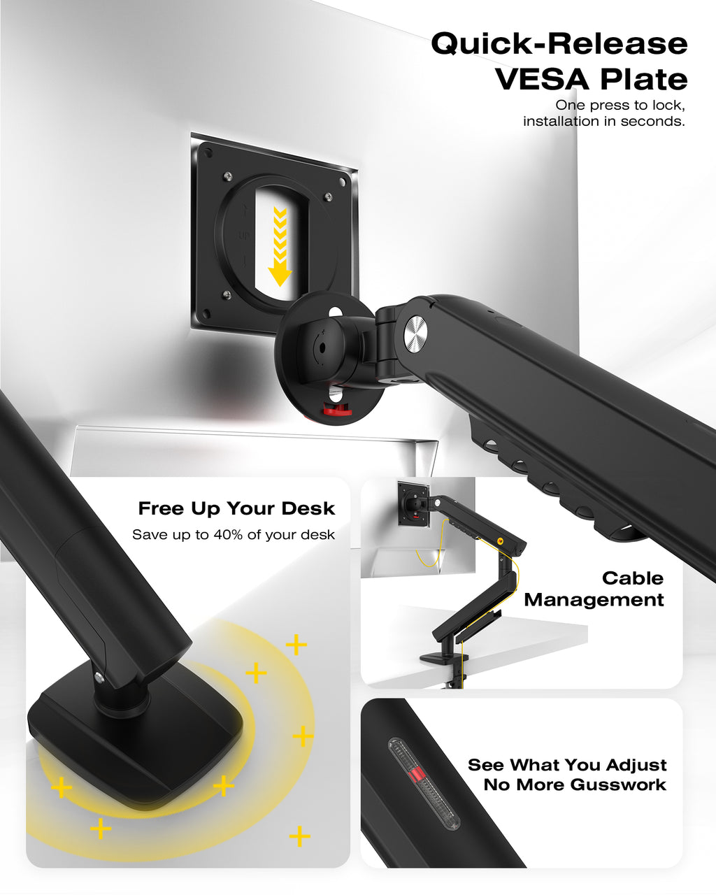 NB SmooVex™ Monitor Mount, Monitor Stand fits up to 32 Inch, Mechanical Spring Mount, VESA 75/100 mm, Model-A5(Black)