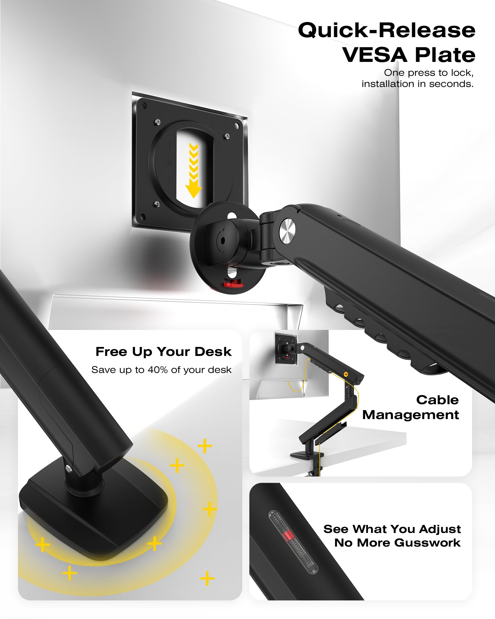 NB SmooVex™ Monitor Mount, Monitor Stand fits up to 32 Inch, Mechanical Spring Mount, VESA 75/100 mm, Model-A5(Black)