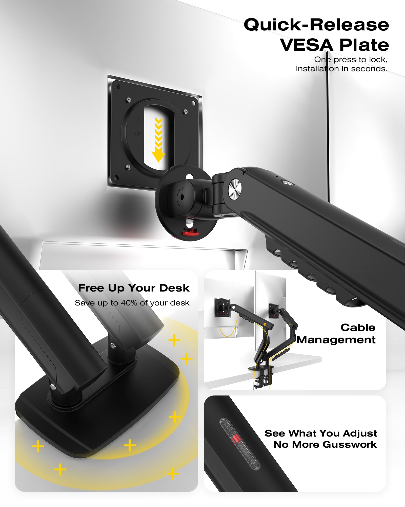 NB SmooVex™ Dual Monitor Mount, Dual Monitor Stand fits up to 32 Inch, Mechanical Spring Monitor Arm, VESA 75/100 mm, Model-A5C (Black)